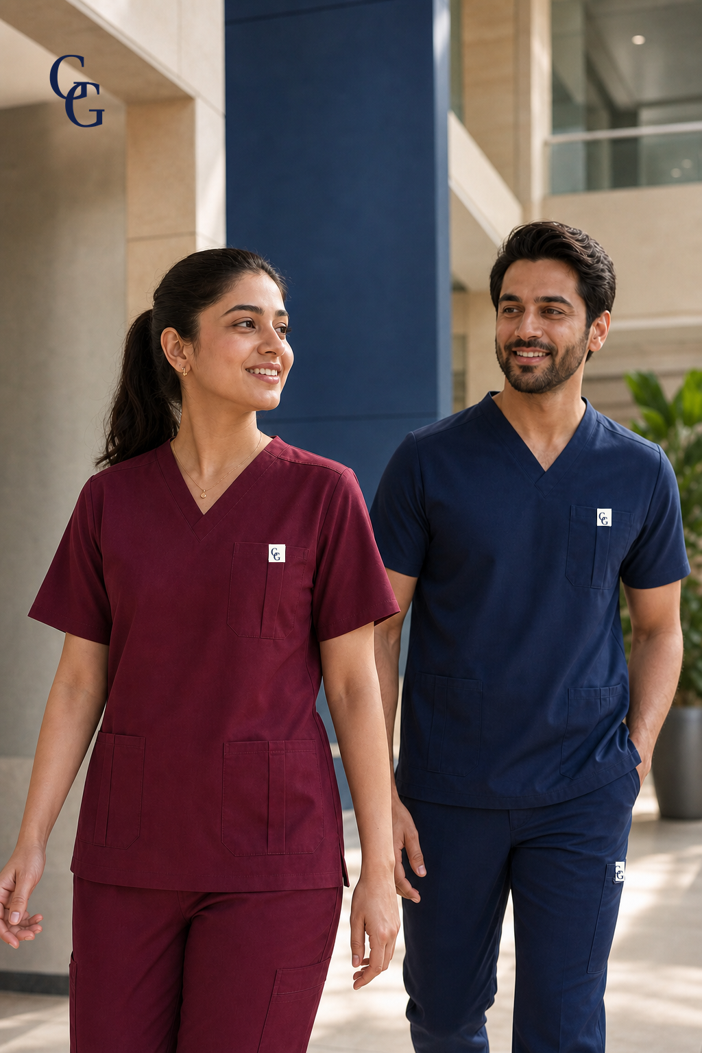 Gear & Gown medical scrubs worn by two healthcare professionals